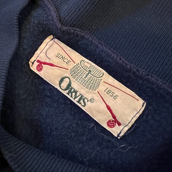 Vtg Orvis Dress Womens Medium Navy Blue Embroidered Birds Snap Up Cottagecore - Picture 4 of 7